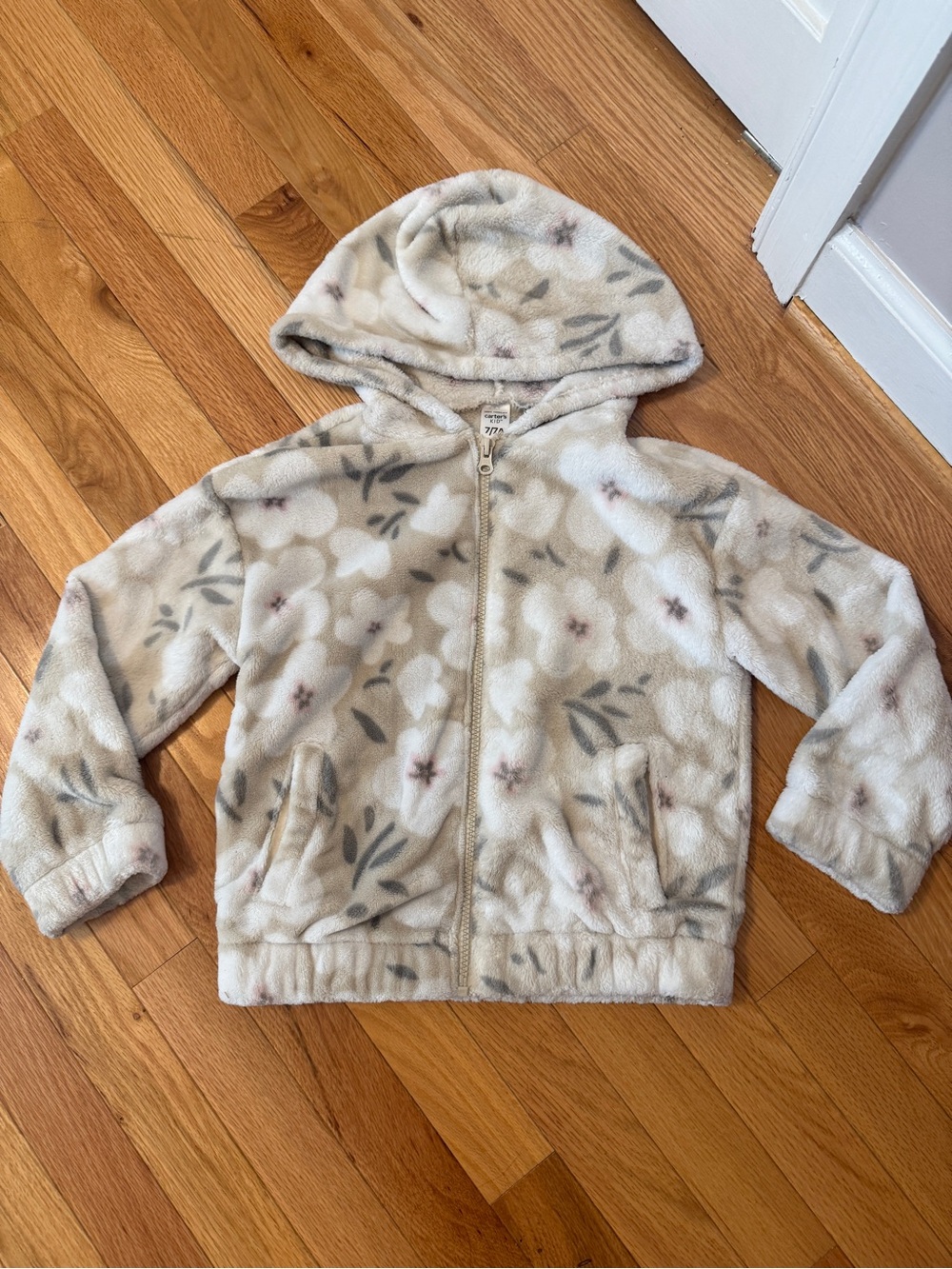 Girls' Cream Floral Fleece Zip Hoodie